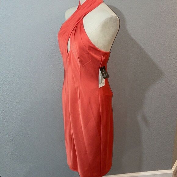 Aidan Mattox Criss Cross Keyhole Halter Sleeveless Satin Midi Dress Size 2 NWT - Picture 6 of 12
